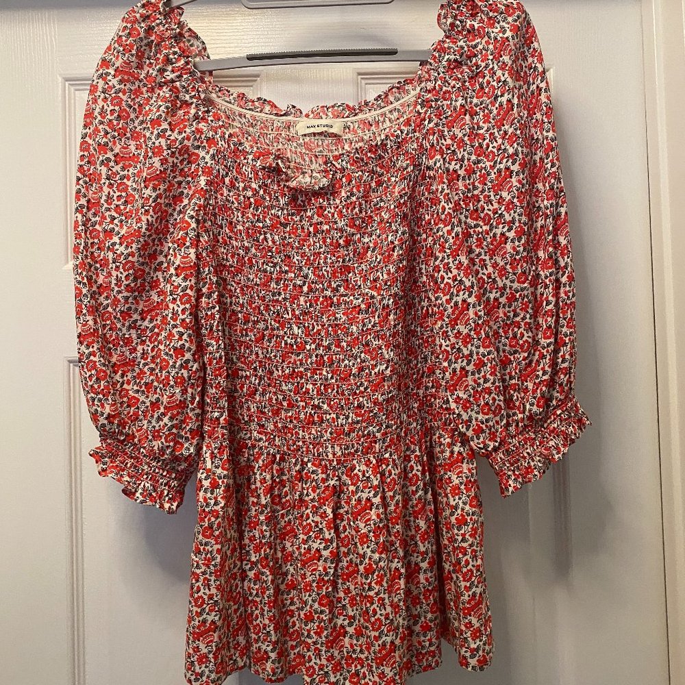 Red & White Ruched Top